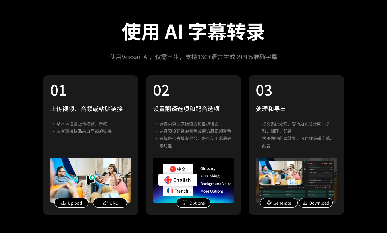 使用 AI 字幕转录三步流程
